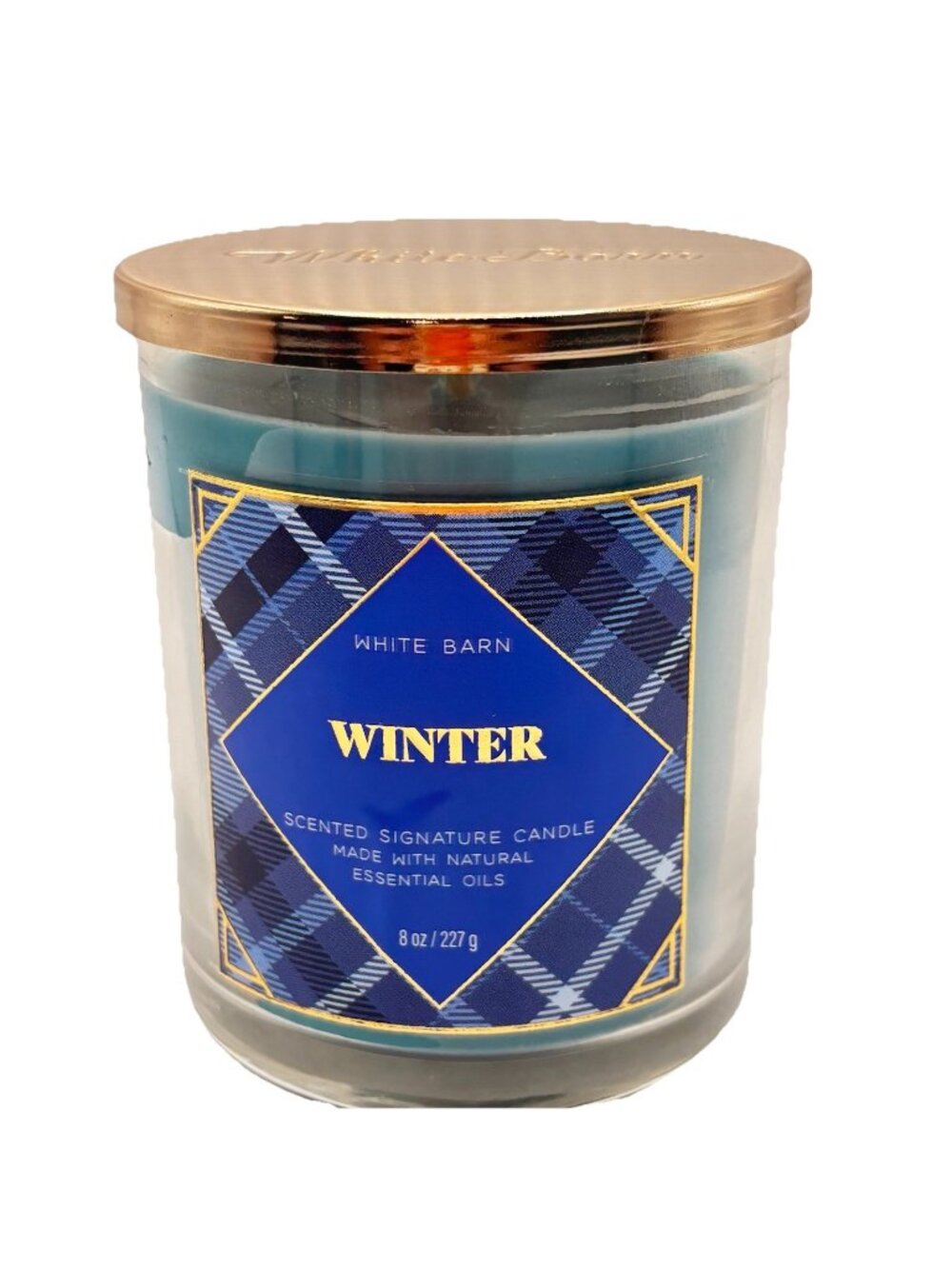Bath & Body Works Single Wick Candle Winter White Barn 8oz Christmas Pine Plaid